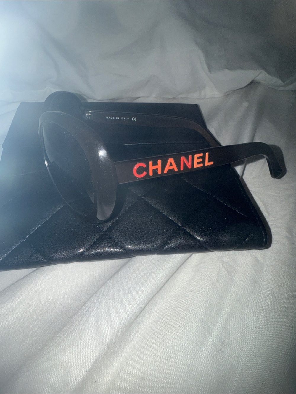 CHANEL Black Sunglasses with Red Logo - Women's Fashion Shades
